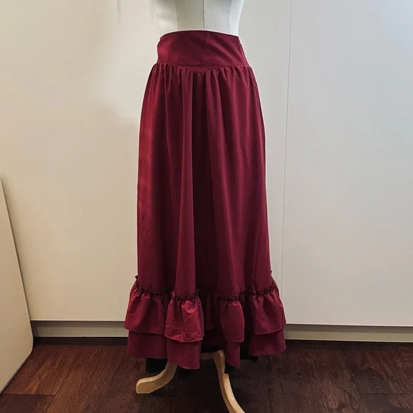 Womens Burgundy Ruffled Tiered Skirt - Picture 4 of 9